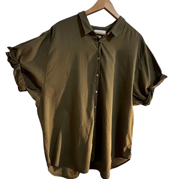 Olive Green Women's Button-Up Shirt - Picture 3 of 6